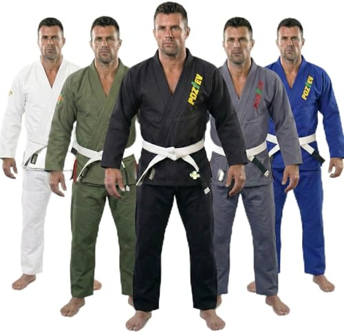 POZTEV Brazilian Jiu Jitsu Gi for Men & Women BJJ Gi Grappling Kimonos Preshrunk Lightweight Fabric Martial Arts Training Uniform With Free White Belt (Balck,A2)