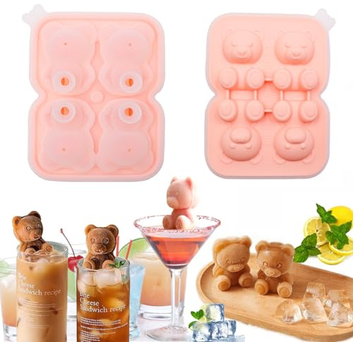 Youery Bear isbitsform, 4 kammare silikon björn isbitsskålar, söt 3D-björn form isformar silikon för cocktails whisky vin juice och cola