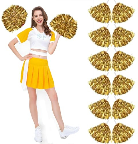 UieaMsio 12 pompon da cheerleading, da cheerleader, a forma di fiori a mano, brillanti metallizzati, per feste di carnevale-A (A)