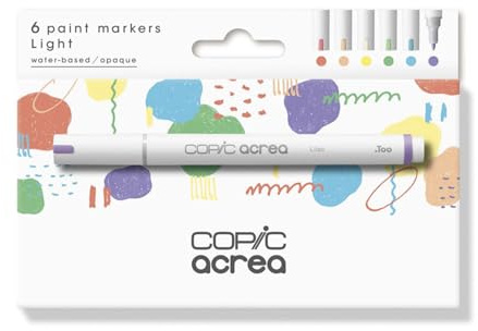 Copic acrea Set Light, 6er Set Paint Marker mit wasser- und pigmentbasierter Tinte, Strichstärke 0,8-1,2 mm