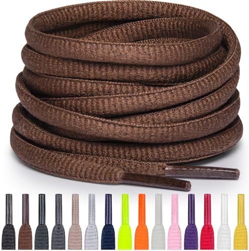 Miscly Cordones Atléticos Ovalados - Disponibles en Múltiples Longitudes y Colores (Marrón, 114 cm)
