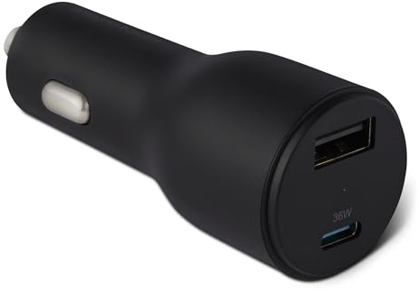 Chargeur de voiture à charge rapide Amazon Basics, double port, 1 USB-C + 1 USB-A, 48 W, noir