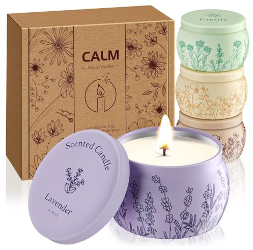 Scented Candles for Mom, 17.6oz Romantic Jar Candles for Women Girl Candle Set, 120H Burning, Soy Candle for Home Scented, Mother's Day,Birthday,Lavender | Vanilla | Rose & Sandalwood | Jasmine -4Pack