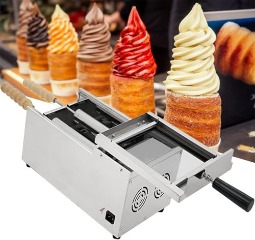 JJENXYYDS Elettrico Cono Gelato Camino Torta Rotolo Macchina, Macchina Rullo Cake Pop, Forno Torta Camino con 2 rulli di Cottura, Controllo Temperatura e Tempo, per Ristorante