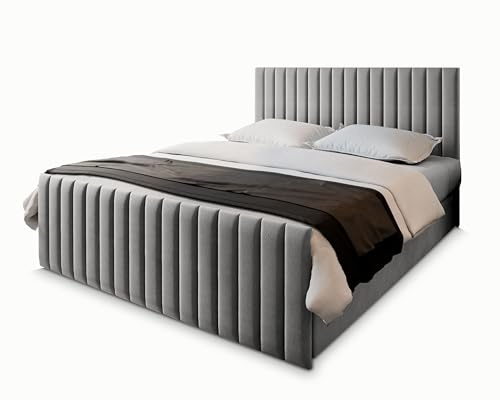 Masseno Boxspringbett Arion 180x200 cm Komplett-Set mit Matratze und Topper, Polsterbett mit Zwei Bettkästen -Hellgrau, Paros 05