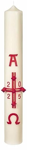Jaspers Kerzen Traditionelle Osterkerze 2025 mit 10% Bienenwachs, Elfenbein, 600 x Ø 60 mm (16372)