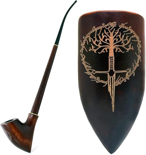 33 cm lång Churchwarden-rökpipa i päronträ med Tolkien-inspirerad “Brutet svärd”-gravyr | För 9 mm filter | Sammetspåse ingår | Endast för tobaksanvändning