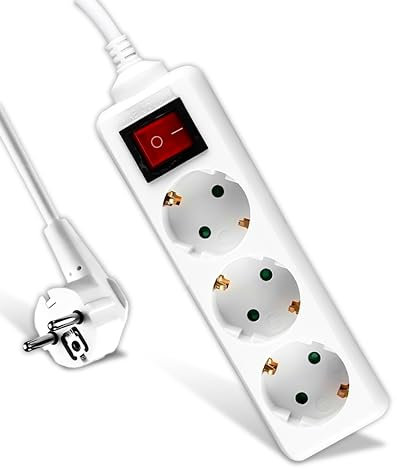 V-TAC Multiprise 3 Prises avec Interrupteur et Câble 1,5m - Bloc Multiprises 3 Prises 16A Shuko pour Maison, Bureau, Magasin, Garage - 250V - Électrique - Compact et Pratique - Blanc