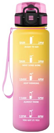 Bouteille d'eau Sport 1L, Gourde Marqueur de Temps, Gourde Motivation avec Filtre, Bouteille d'eau Anti-Fuite, Reutilisable pour Randonnée, Cyclisme, Bureau, Extérieur, Camping, Voyage, Fitness