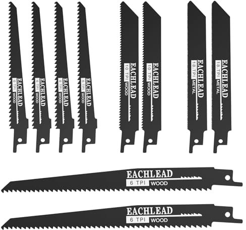 SINGTIP Scie Sabre Sans Fil Lames de Scie Sabre 10 Pièces – Lames Alternatives en Acier au Carbone pour Bois, Métal, Plastique – Coupe Rapide et Précise, Compatibles avec Scies Standard