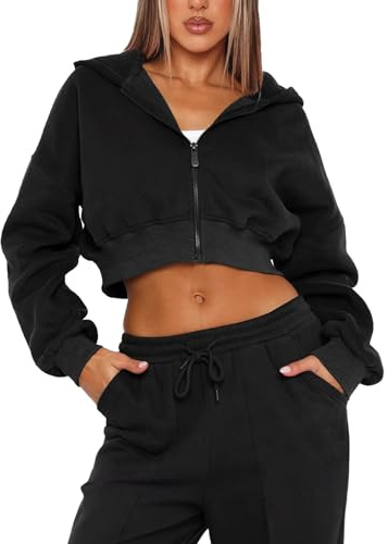 Navneet Women Zip Up Hoodies Cropped Hoodie | Casual Sweatshirt, Workout Gym Jackets, Y2K Going Out Tops, Spring Autumn Outfits