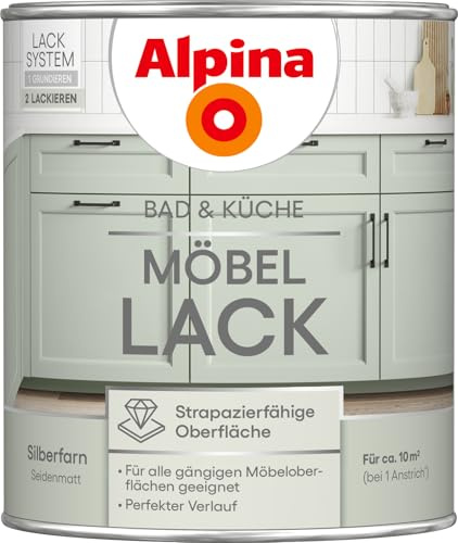 Alpina Bad & Küche Möbel-Lack Silberfarn – seidenmatter Lack für Bad- & Küchenmöbel aus Holz & MDF, streichfertig, hochdeckend & feuchtraumgeeignet, ideal für DIY-Renovierung – 0,75L