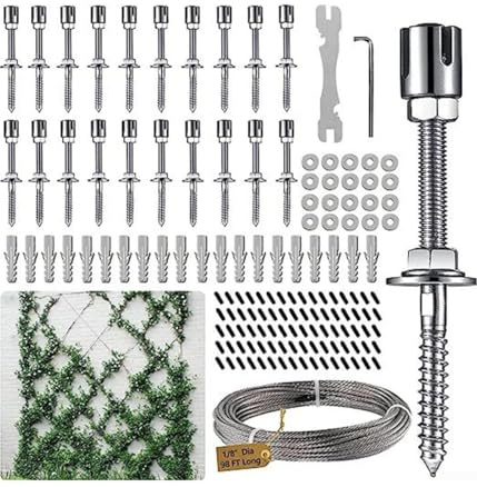 Heavy Duty Trådspaler, spaljé med väggtråd, spaljé, väggtråd, klättringshjälpssats, med 30 m lång vajer, rostfritt stål, för klätterväxter utomhus, silver, 20 stycken