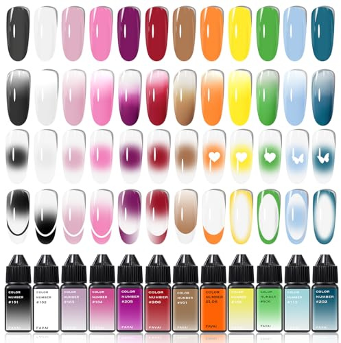 FAVAI Airbrush Gel Nail Polish - MIX D, 12 colori smalti in gel aerografo, 12 x 15 ml per sgrassare le unghie, French Manicure, senza diluizione, senza TPO, Baby Boomer