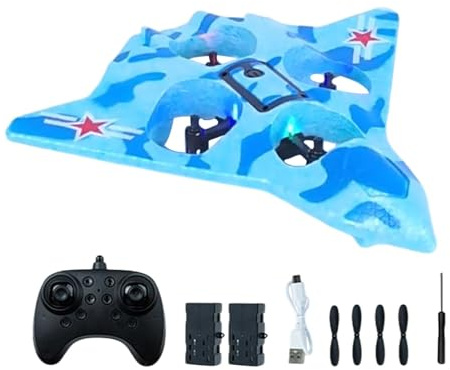 CoudarTitie Remote Control Airplane, Recreational Glider, Easy to Use, Illuminated Fixed-Wing Fighter Plane Model for Teenagers, Blue Double Battery