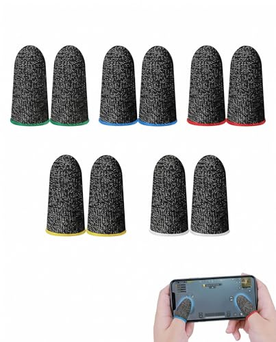 TISCH Fundas para Dedos Gaming 10 Pz Fibra Anti-Sudor, Esencial para Mejorar Precisión y Agilidad en Juegos Móviles de Teléfono y Tablet (5 Colores Diferentes).