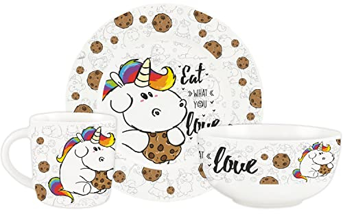 Pummeleinhorn Eat What You Love Porzellan-Service, Mehrfarbig, 260ml, 3