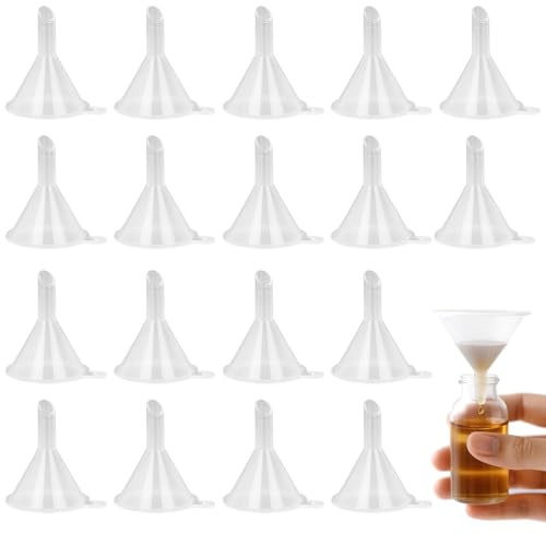 JOHOUSE 50PCS Mini Funnel for Lab Bottles, Sand Art, Perfumes, Spices, Powder, Essential Oil, Recreational, Kitchen Use Food Grade Clear Plastic Small Funnels