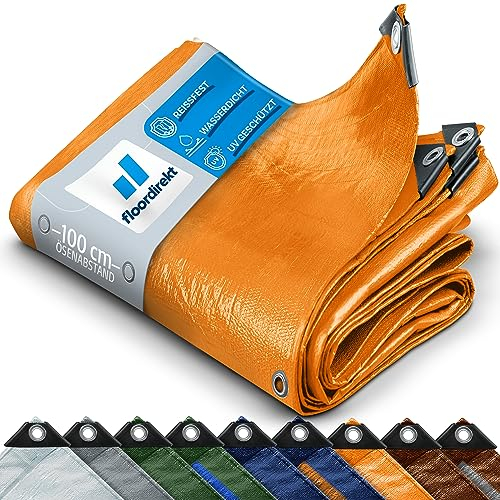 Floordirekt Telone di copertura - telone di protezione - telo protettivo - telo per tenda da campeggio - giardino - Telo impermeabile con occhielli (1,5 x 6 m (140 g/m²), arancione)