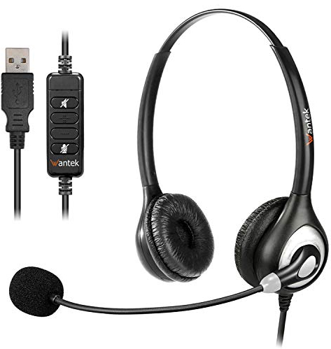 Wantek USB Headset mit Mikrofon Noise Cancelling,PC Headset für Laptop Business Skype UC Lync SoftPhone Call Center Office Webinar,Kopfhörer mit Mikrofon mit Kabel für Klar Chat,Ultra Komfort