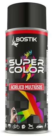 Bostik SUPER COLOR NEGRO MATE RAL 9005, Pintura en Spray Acrílica para Uso Profesional y Doméstico, Multiusos, Secado Rápido, Acabado Brillante, Interior y Exterior, Bote 400 ml