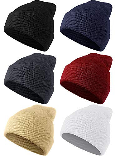 Geyoga 6 Pieces 4/6 Pack Beanie Hats Pack for Men Women Winter Hats Knitted Cuffed Beanie Caps (Classic Colors)
