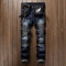 Jeans Pantalon Straight Washed Multi Zipper Hose Plissee Biker Jeans Hose Herren Slim Fit Jeanshose Für Herren 34 001-Dunkelblau
