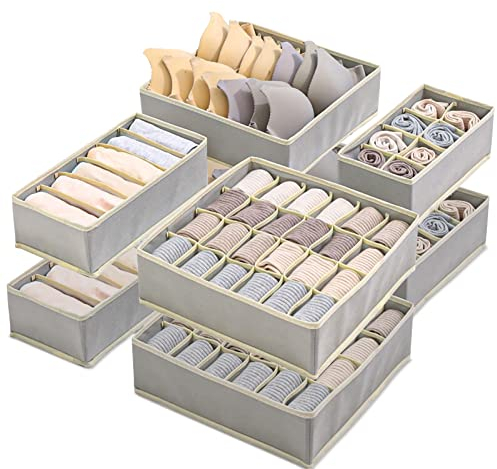 Yidaxing Organizer per Biancheria Intima, Set di 8 Armadio Divisori Pieghevole Storage Box Cassetto Organizzator per Biancheria Intima, Reggiseni, Calze, Fazzoletti e Cravatte (Grigio)
