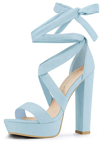 Allegra K Women's Lace Up Platform Heels Sky Blue Sandals 8 M US