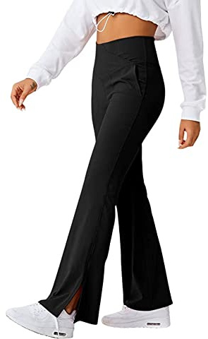 TTPSRY Pantalones Mujer Verano Cintura Alta Acampanados con Abertura Lateral Pantalón Elegante Anchos Largos Boho Casual Vaporoso Trousers para Playa Vacaciones