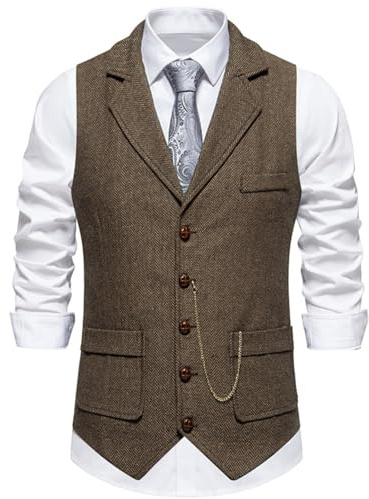 maxToonrain Classic Mens Tweed Suit Vest Casual Sleeveless Jacket Herringbone Waistcoat for Tuxedos