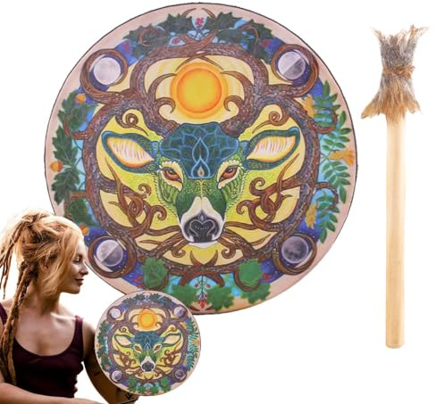 Shaman Tambour pour adultes, tambour de 22,9 cm avec tête de cerf