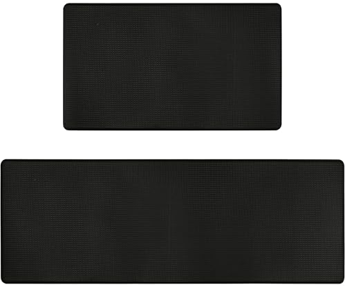 LUA VIKA Teppich Küche 2 Stück – Küchenteppich Waschbar rutschfest Anti-Müdigkeit – Stilvoller Küchenläufer Waschbar für Saubere Böden – Perfekter Läufer Küche - 44x75 + 44x120 cm, Schwarz