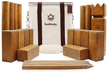 SunNordic Kubb Wikinger Wurfspiel, Schwedisches Schachspiel Aus Hochwertigem Gummibaumholz, Inklusive Tragetasche Aus Segeltuch Und Spielanleitung – Robustes Kubb Yard-Spiel FüR Kinder Und Erwachsene