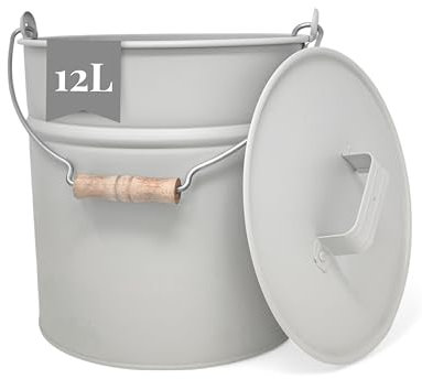 LIVLIG Eimer mit Deckel 10L, Zinkeimer, Ascheeimer mit Deckel, Metalleimer, Kaminzubehör, Blecheimer, Beige