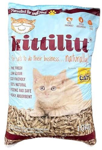 KittiLitt Premium Natural Wooden Pellets Cat Litter - Pine Fresh Scent Low Odor Eco-Friendly Sustainable Ultra Absorbent Wood Pellets for Kittens & Cats with KasaBona Giftcard (20L)