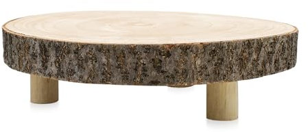 Spetebo Sgabello per fiori in disco dell'albero con corteccia su 3 piedi, Ø 30 cm, in legno, rotondo, naturale, con 3 gambe, supporto per piante, sgabello, piatto decorativo piccolo