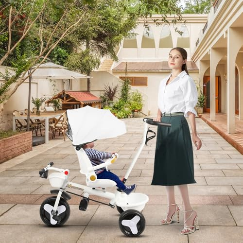 Kinderwagen, leicht und kompakt, von 0 Monaten bis 4 Jahren, maximale Tragfähigkeit von 25 kg, zusammenklappbarer Kinderwagen, neigbare Rückenlehne, 100 x 75 x 50 cm, Weiß