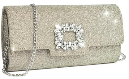 Miss Lulu Clutch damer glitter kvällsväska elegant Envelope kedjeväska väska crossbody bag för bröllop, fest, cocktail, bal, Guld