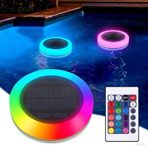 RGB Schwimmende Solarleuchten, Home Poolbeleuchtung Solar, Teichbeleuchtung, Unterwasser Licht Mit Fernbedienung, IP68 Wasserdichte, Für Gartenpool, Außenbereich, Sommer Pool Party(A)