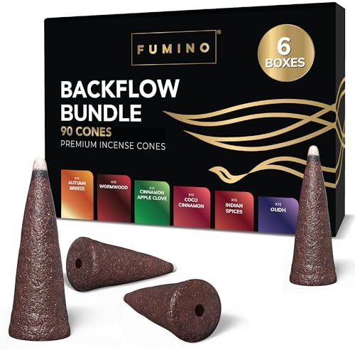 Fumino Conos de Incienso Reflujo Cascada Hielo y Fuego – Lote 6 Cajas Masala Agarbatti Backflow, 90 Conos para Relajación y Meditación (90 g)