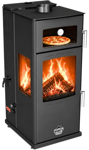 Babas Gold Plus Hybriugn, pellets och träkombiugn med bakfack, panorama, 12 kW, svart, vedeldad ugn, kamin
