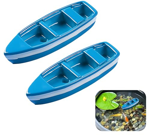TUYOBG 2Pcs Mini Boat Model Resin Set, Decorative Resin Mini Boat in Classic Design, Small Blue Rowboat Ornaments for Micro Landscape Decoration, Fish Tank Accessories and Aquarium Decoration