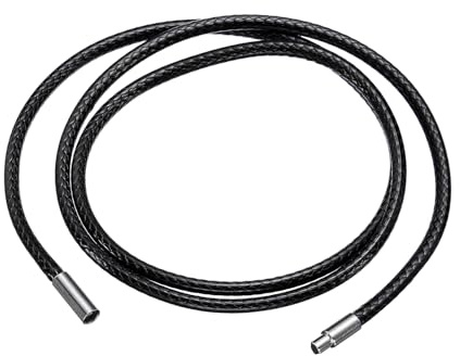 sourcing map 1mm Black Leather Cord Necklace with Stainless Steel Clasp, Braided Wax Rope Chain for Pendant (Length 24 Inch)