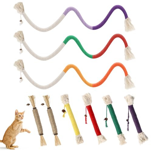 Wznnlt 9Pcs Cat Chew Toys,7 Cotton Catnip Toys 2 Natural Silvervine Chew Sticks for Indoor Cats and Kittens, Teething Toys for Dental Health and Interactive Play