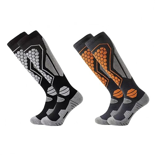 Calcetines de Esquí Térmicos de Compresión 2 PARES para Hombre y Mujer Deportivos, Lana Merina, Masaje y Tejido Cálido, Esqui, Senderismo y Actividades al Aire Libre