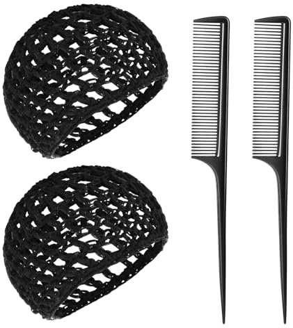 Sibba 2 redecillas de ganchillo para el pelo con peines de cola de rata, gorros de ducha elásticos para mujer, gorro de malla para el cabello, gorro de punto transpirable, gorro de dormir de ganchillo