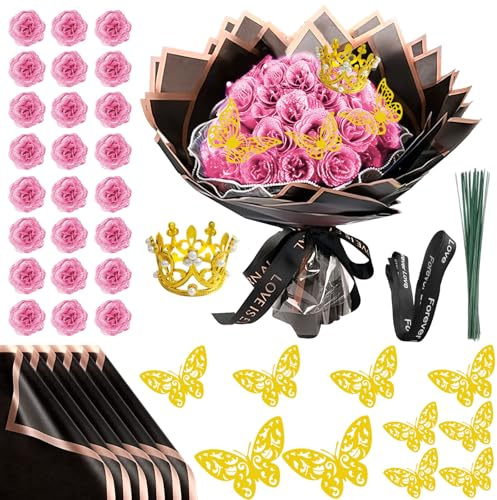 24 ramos de rosas artificiales con purpurina para el día de San Valentín, ramo de rosas artificiales con corona para regalos, bodas, aniversarios, compromisos, cumpleaños, Día de la Madre (rosa y