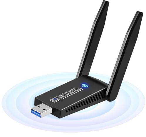 Wireless USB WiFi Adapter for PC 1300Mbps Dual 5Dbi Antennas 5G/2.4G WiFi Adapter for Desktop PC Laptop Windows11/10/8/7/Vista/XP, Wireless Adapters for Desktop Computer Network Adapters