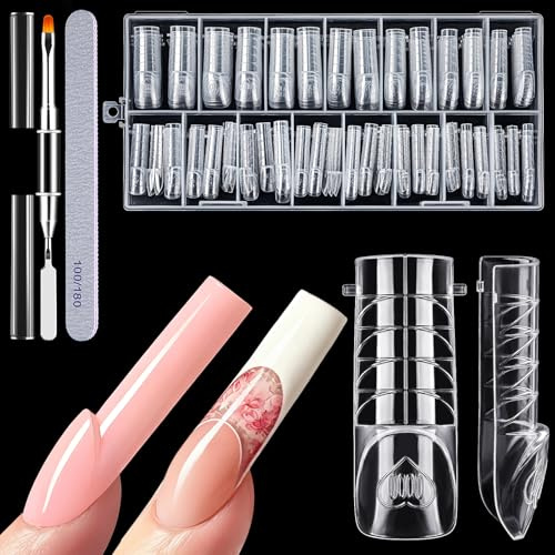 Kiiwah 150 Pezzi 3D Dual Nail Forms Set per Manicure Francese Spaziale, con Pennello e Lima, Unghie Ricostruzione Extension per French Nails, Unghie Incapsulate, Saloni, Principianti